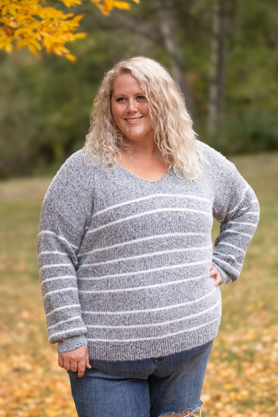 WAREHOUSE Cozy Striped Sweater - Black