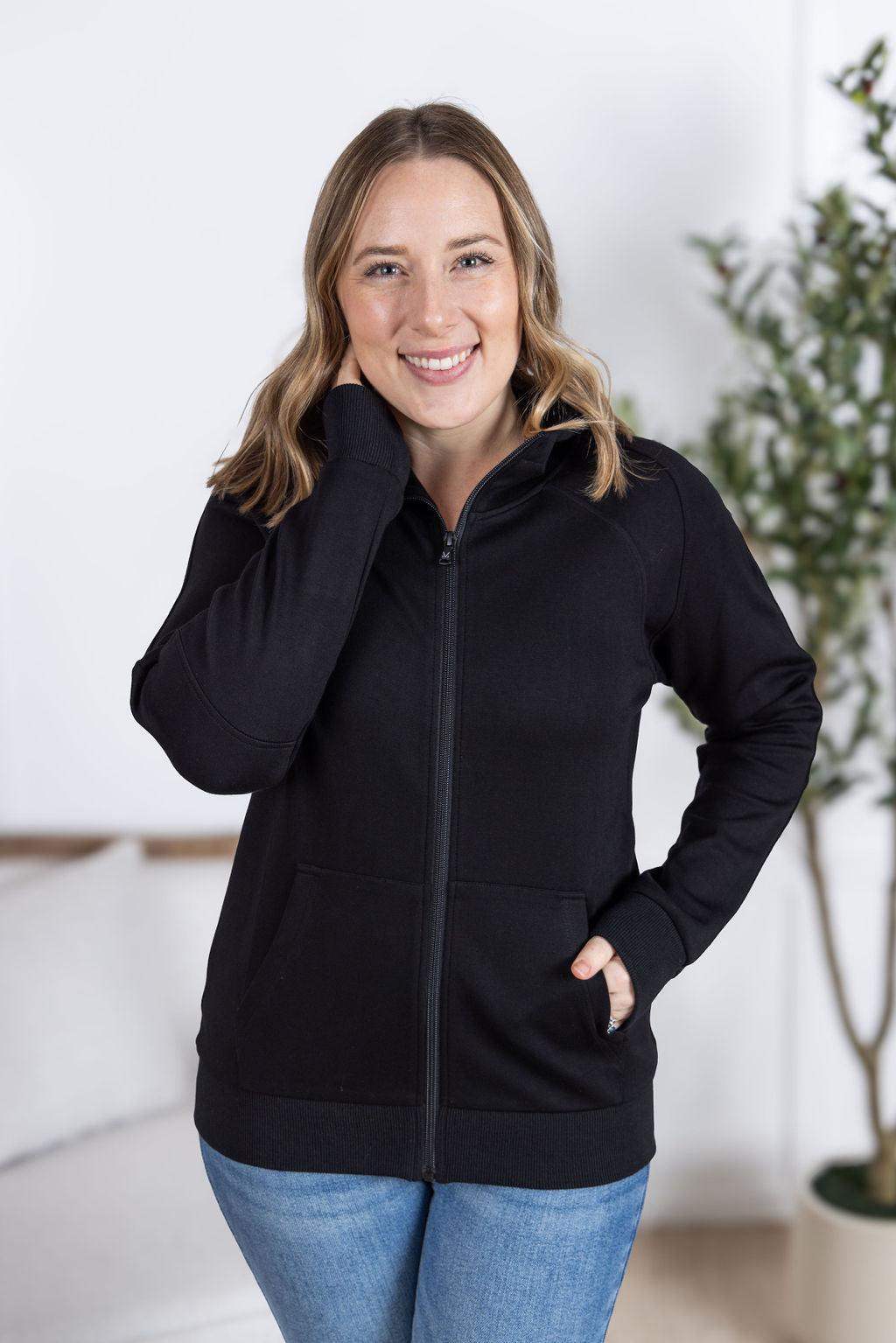 WAREHOUSE Scuba FullZip Hoodie - Black