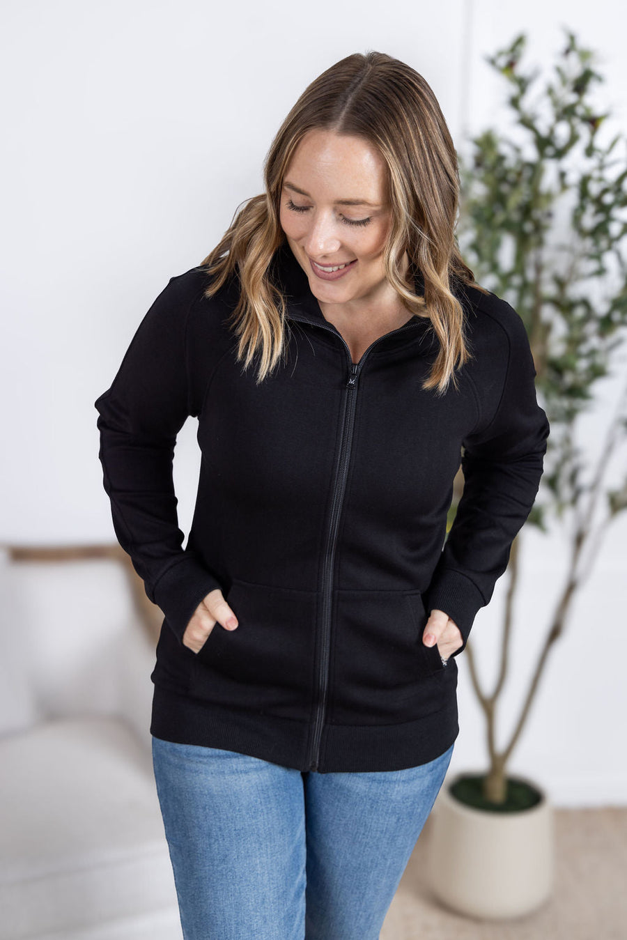 WAREHOUSE Scuba FullZip Hoodie - Black