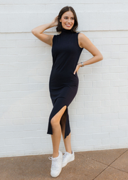 Ribbed Sleeveless Turtleneck Dress
