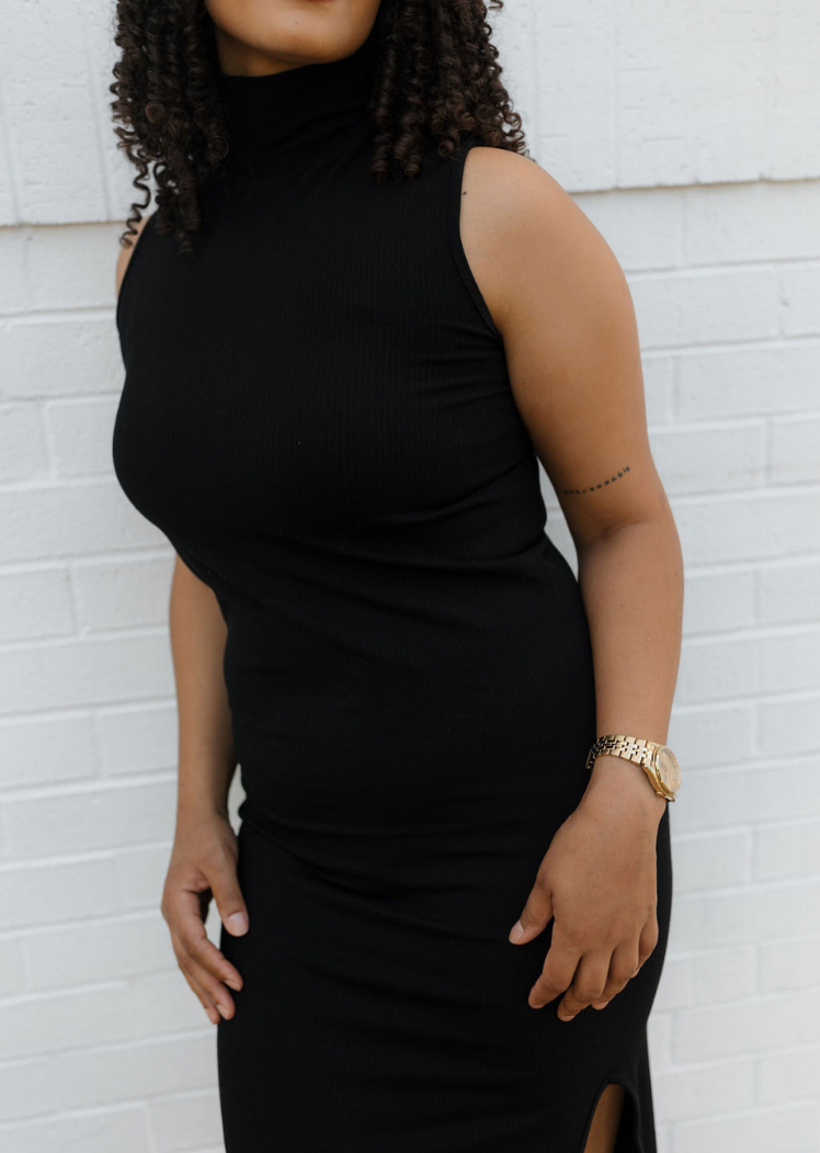 Ribbed Sleeveless Turtleneck Dress