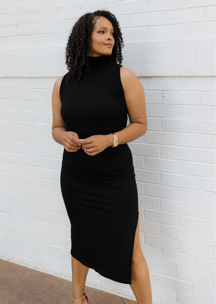 Ribbed Sleeveless Turtleneck Dress