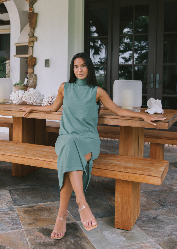 Ribbed Sleeveless Turtleneck Dress