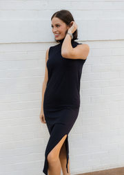 Ribbed Sleeveless Turtleneck Dress