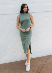 Ribbed Sleeveless Turtleneck Dress