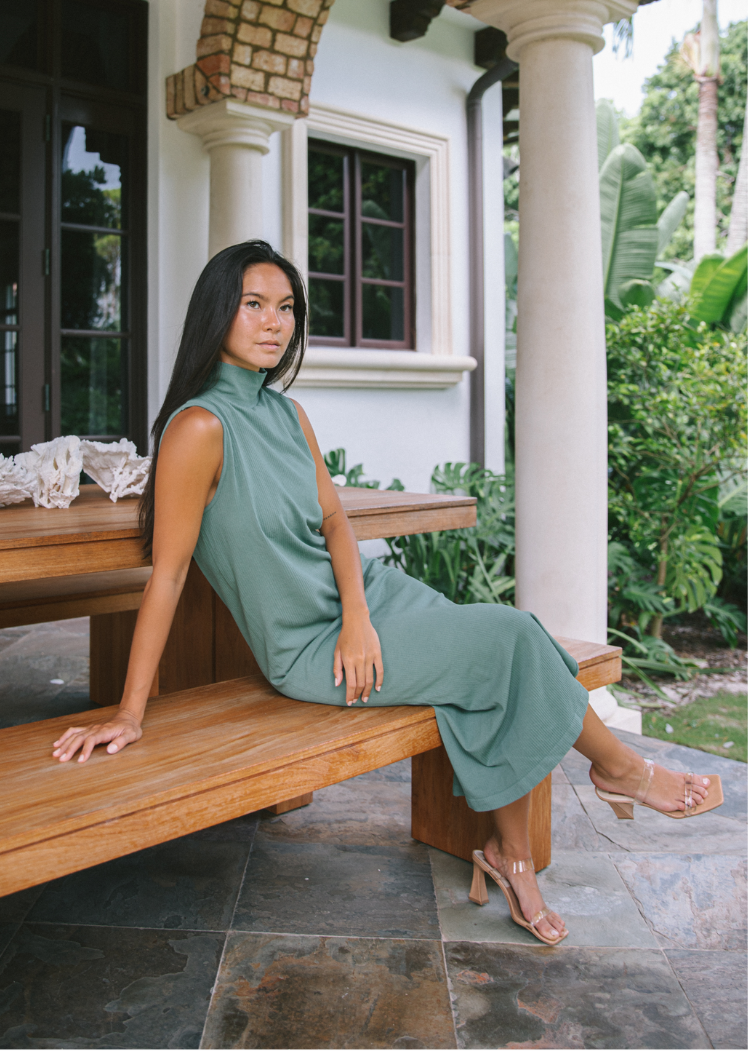 Ribbed Sleeveless Turtleneck Dress