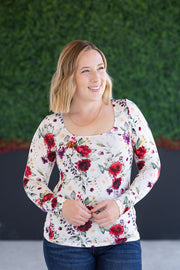 WAREHOUSE Alyssa Long Sleeve Top - Burgundy Bloom