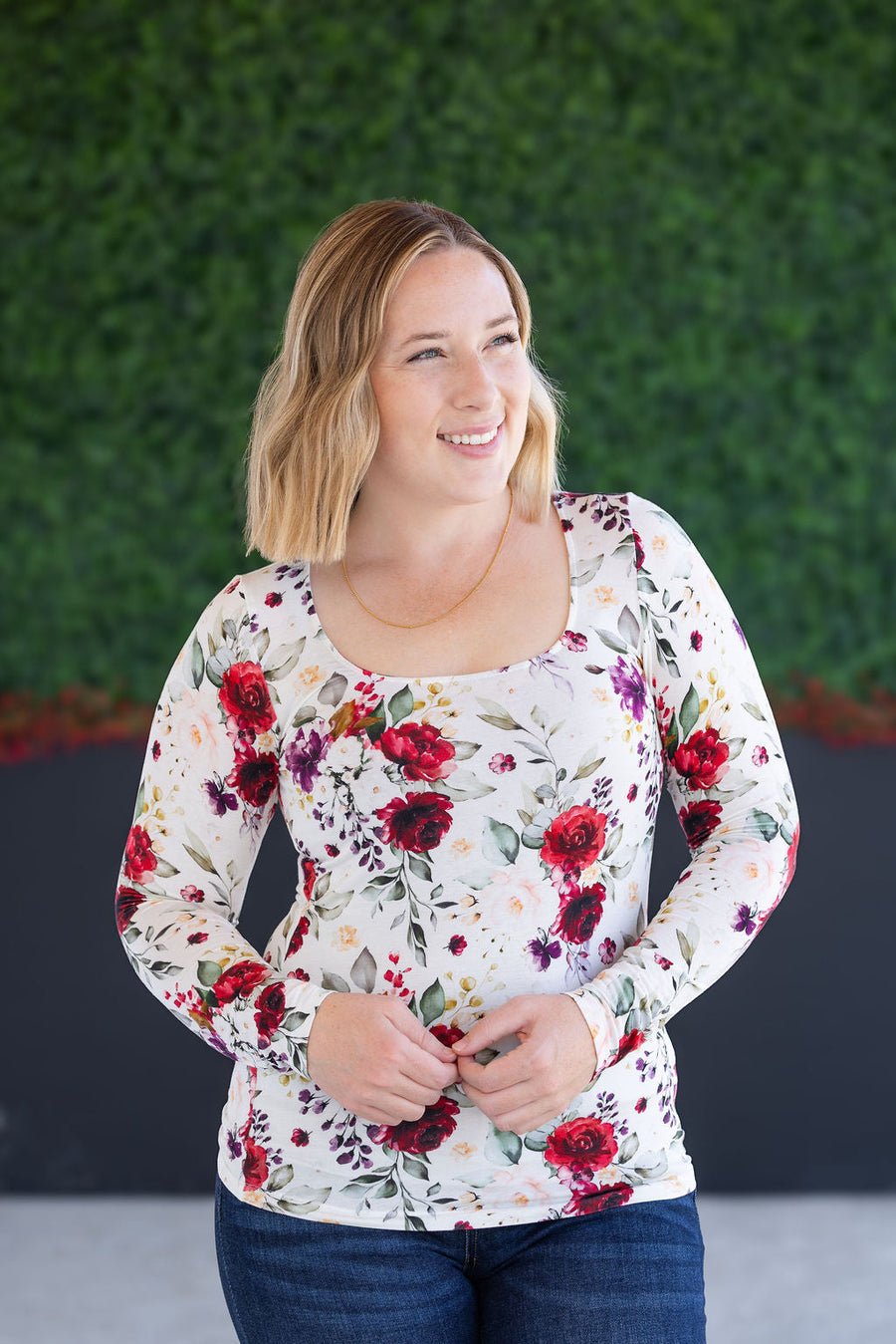 WAREHOUSE Alyssa Long Sleeve Top - Burgundy Bloom