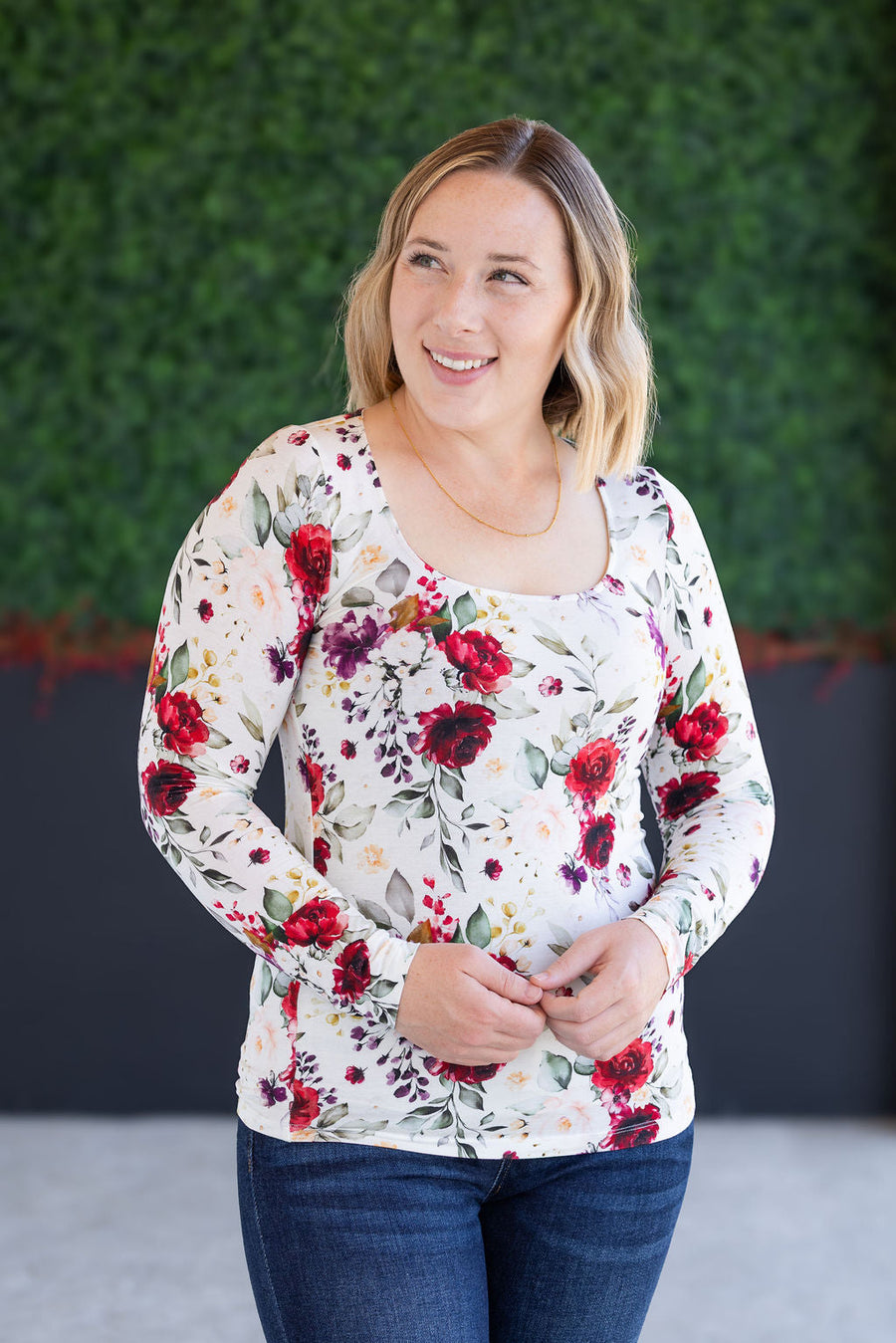 WAREHOUSE Alyssa Long Sleeve Top - Burgundy Bloom