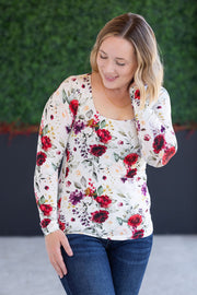 WAREHOUSE Alyssa Long Sleeve Top - Burgundy Bloom