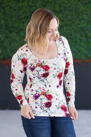 WAREHOUSE Alyssa Long Sleeve Top - Burgundy Bloom