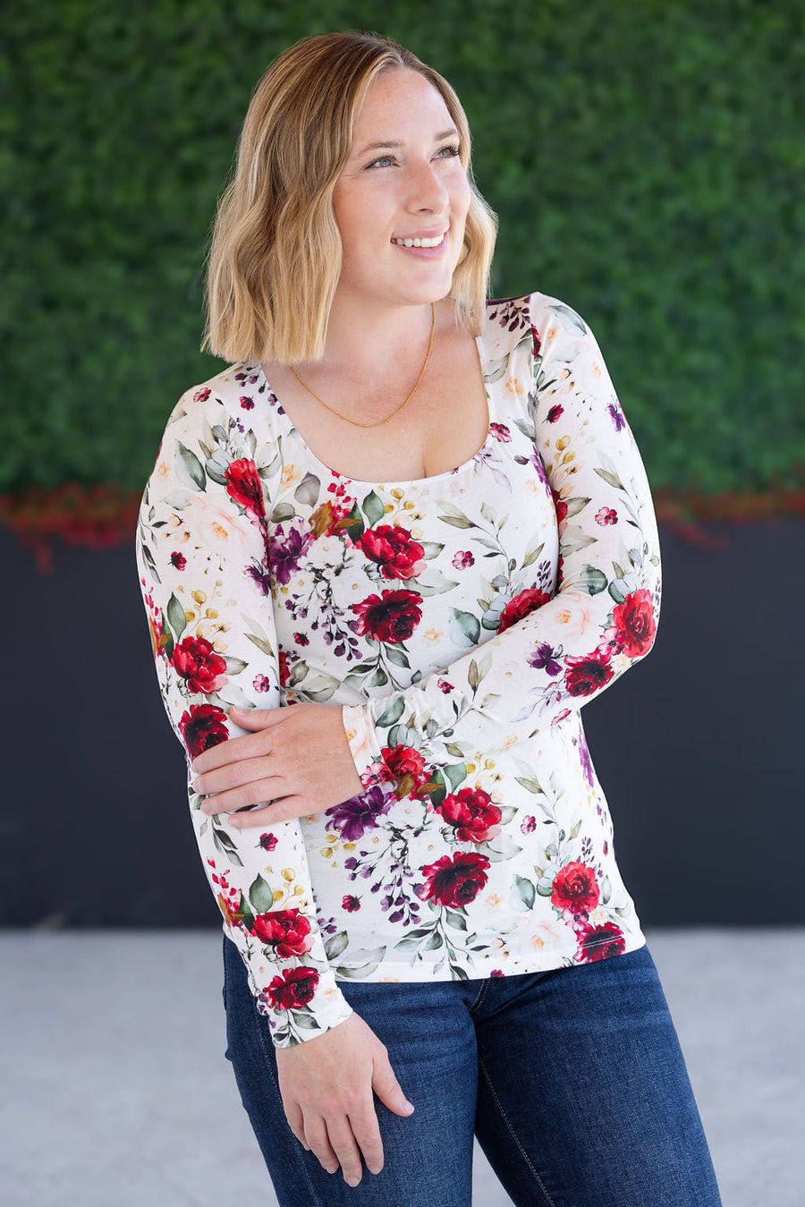 WAREHOUSE Alyssa Long Sleeve Top - Burgundy Bloom