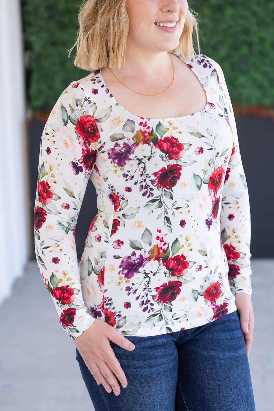 WAREHOUSE Alyssa Long Sleeve Top - Burgundy Bloom