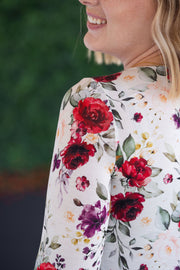 WAREHOUSE Alyssa Long Sleeve Top - Burgundy Bloom