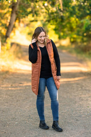 WAREHOUSE Harlow Long Vest - Cinnamon