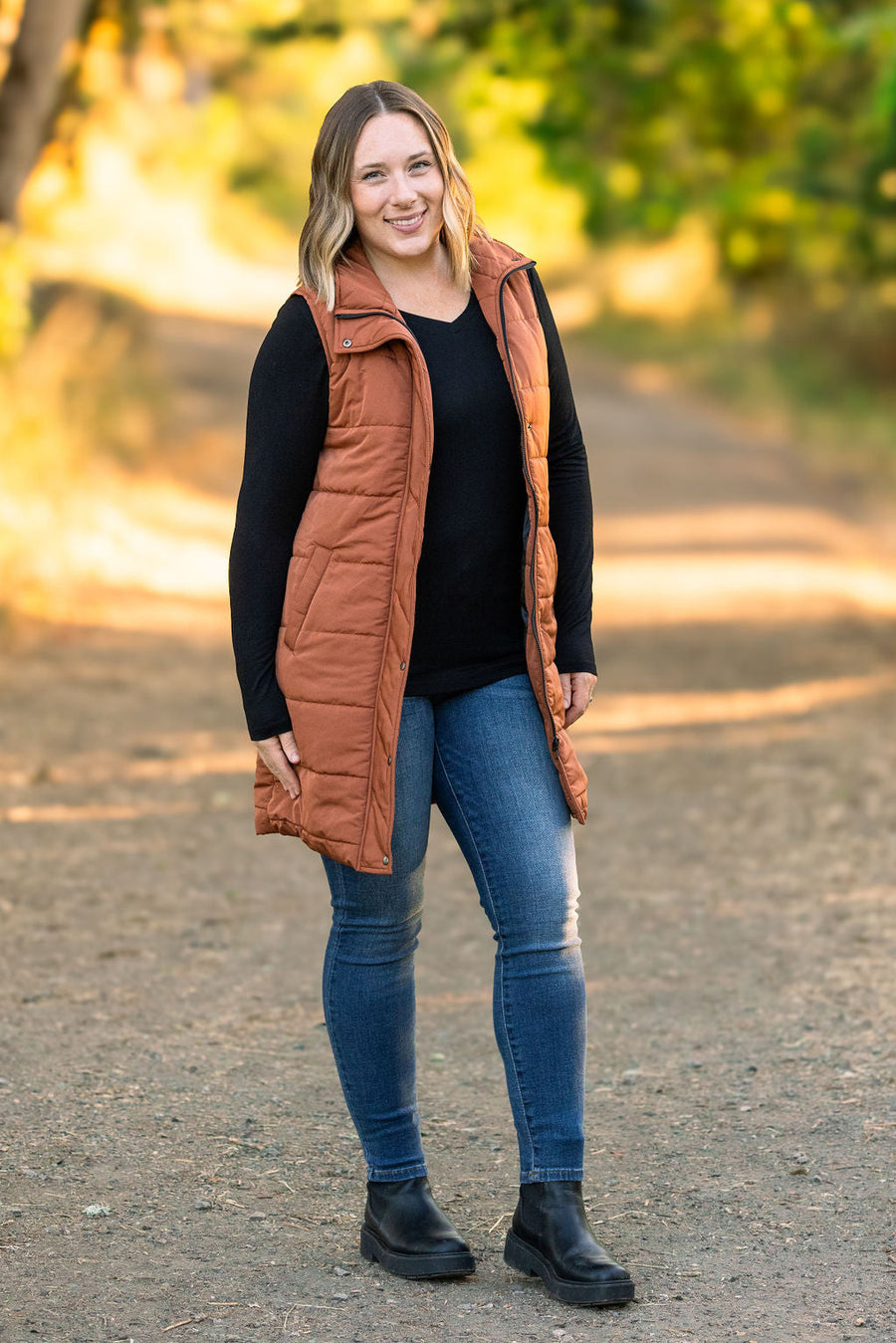 WAREHOUSE Harlow Long Vest - Cinnamon