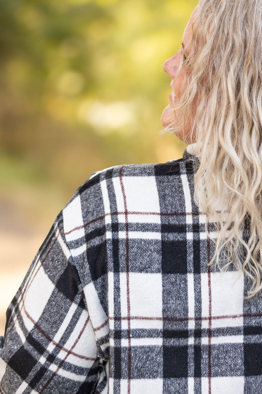 WAREHOUSE Norah Plaid Shacket - Ivory and Black