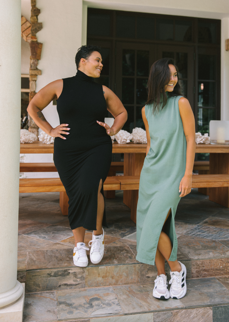 Ribbed Sleeveless Turtleneck Dress