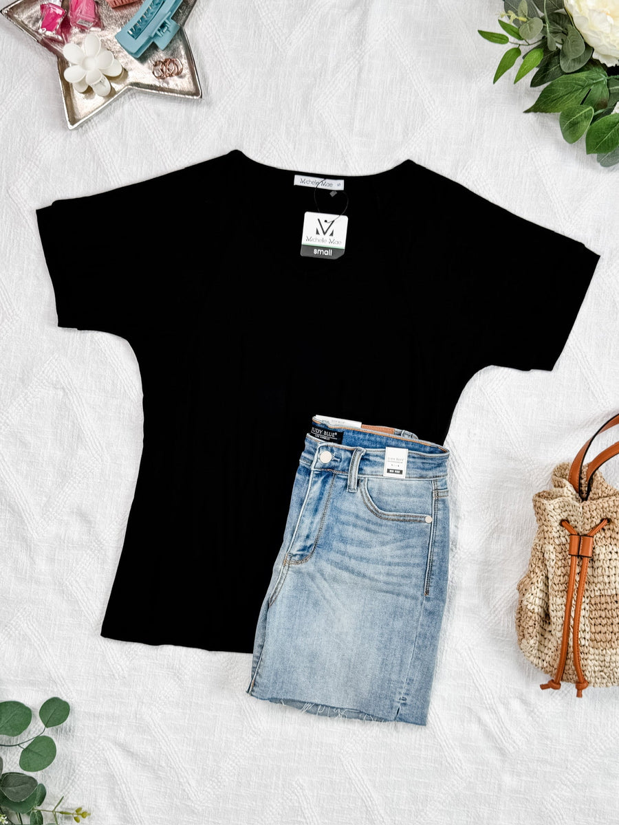 WAREHOUSE Bamboo V Neck Tee - Black