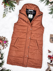 WAREHOUSE Harlow Long Vest - Cinnamon