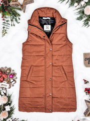 WAREHOUSE Harlow Long Vest - Cinnamon
