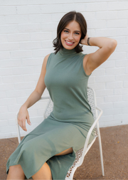 Ribbed Sleeveless Turtleneck Dress
