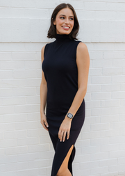 Ribbed Sleeveless Turtleneck Dress