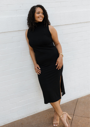 Ribbed Sleeveless Turtleneck Dress