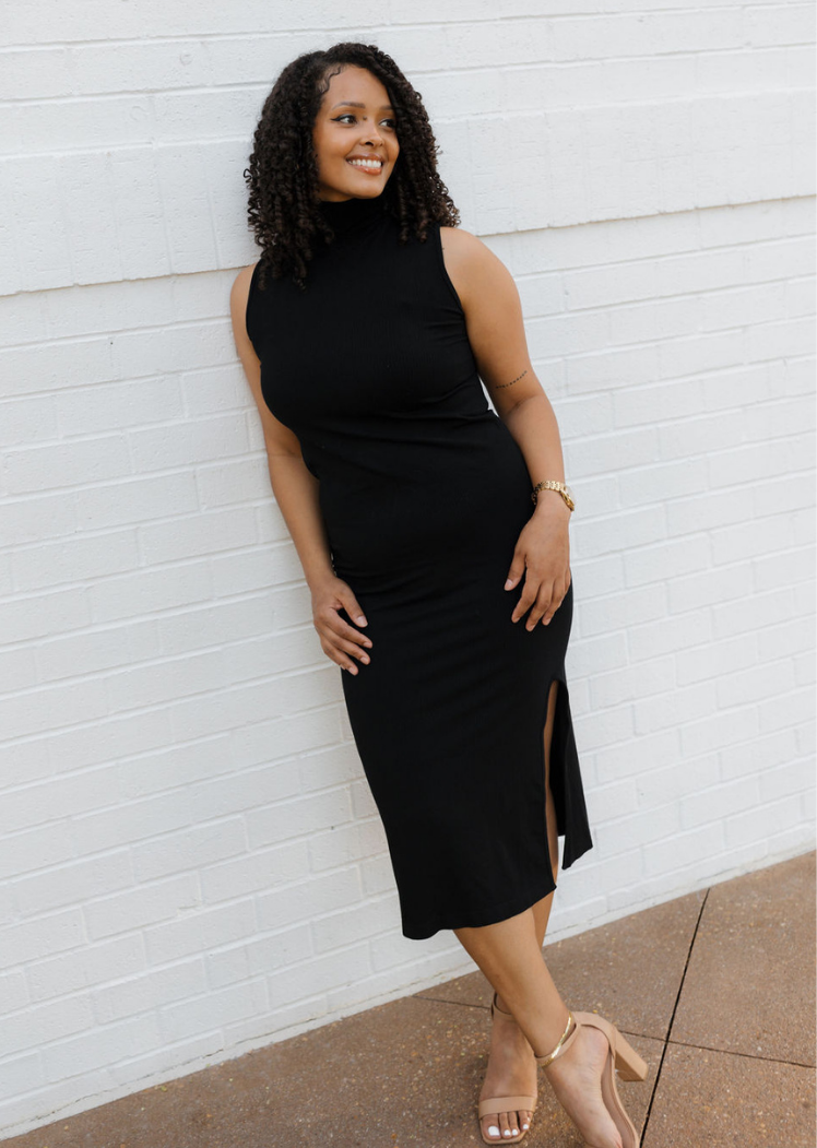 Ribbed Sleeveless Turtleneck Dress
