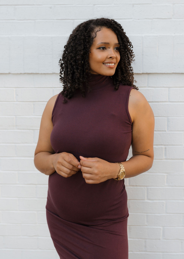 Ribbed Sleeveless Turtleneck Dress