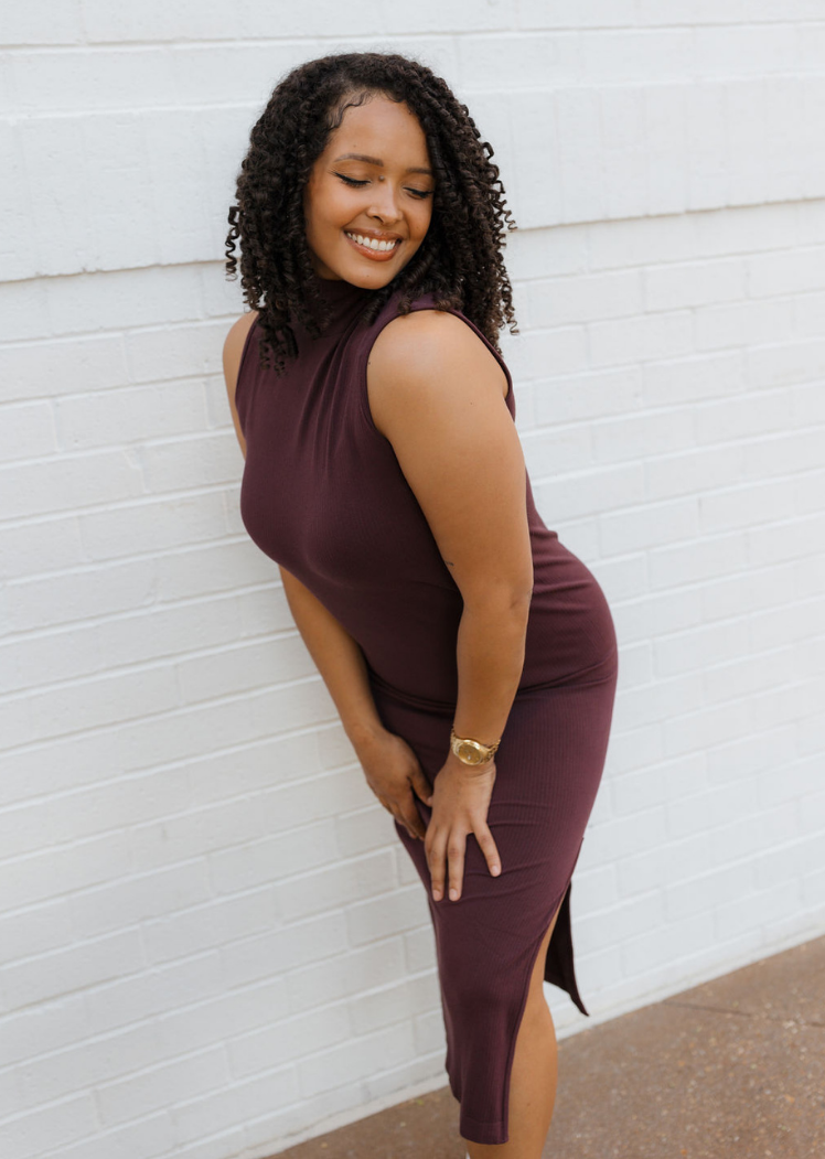 Ribbed Sleeveless Turtleneck Dress