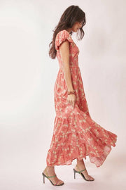 Tiered Skirt Maxi- Coral Floral