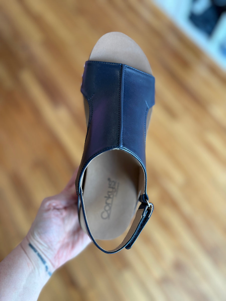 Volta Wedge- Navy Leather