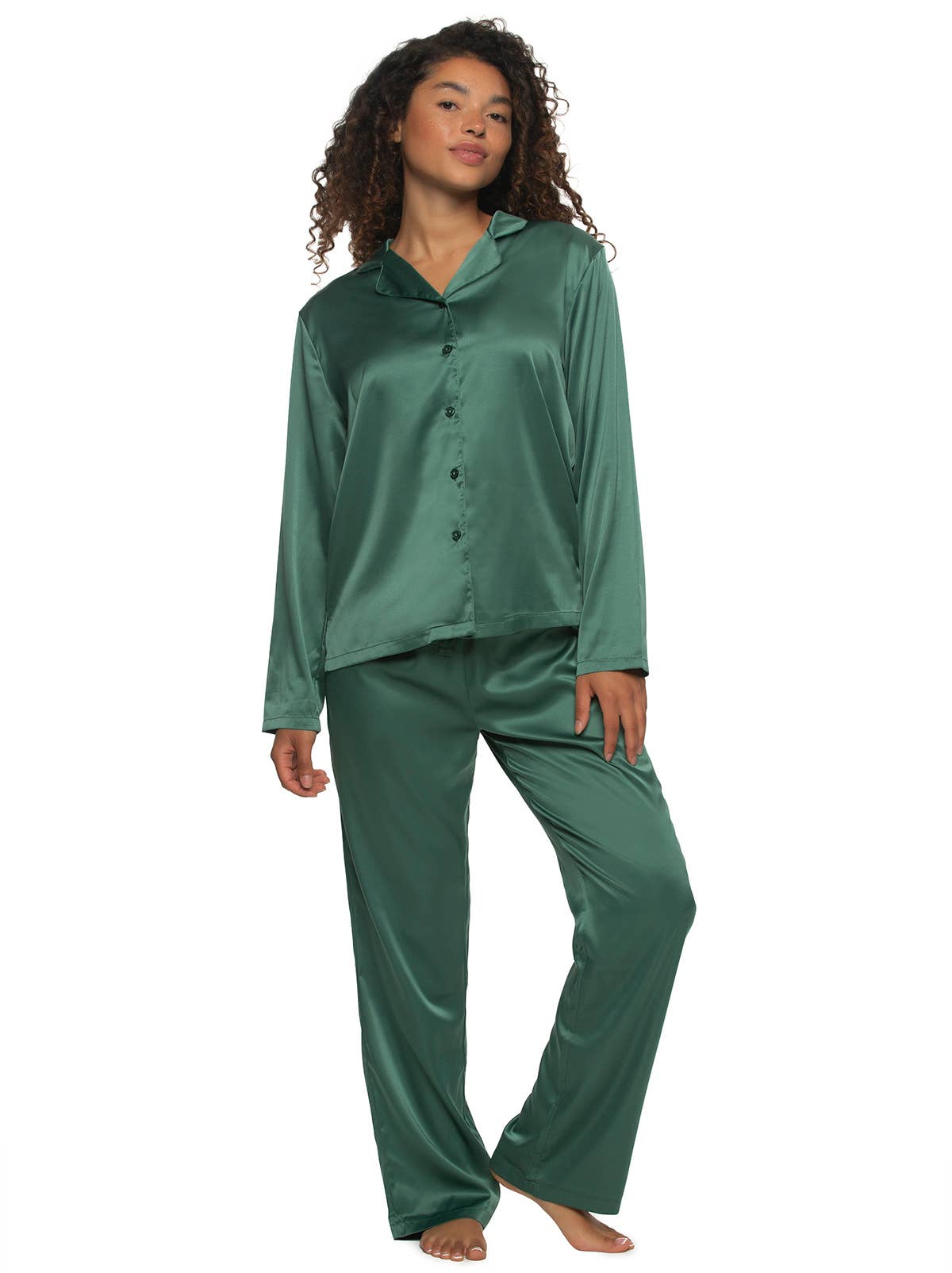 Elysees Satin Wide Leg Pant- Dark Forest