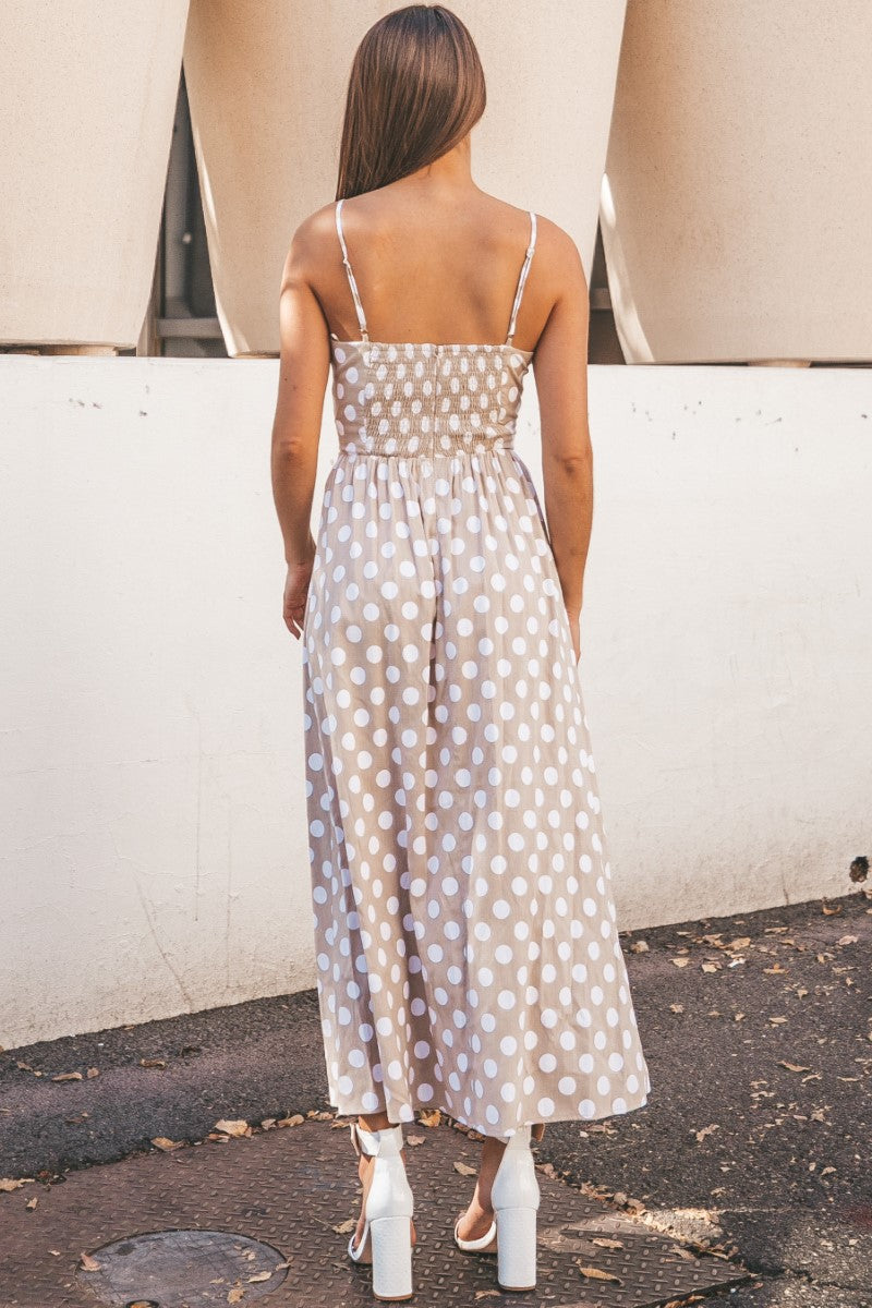 Polka Dot Peek-A-Boo Dress- Beige