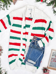 WAREHOUSE Stripe Cardigan - Christmas Stripe