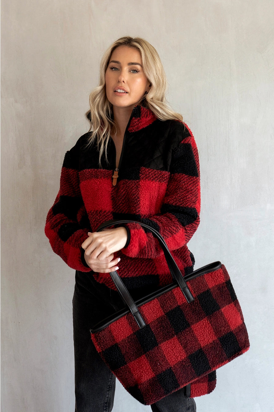 Goldie Sherpa Plaid Tote w/ Pouch