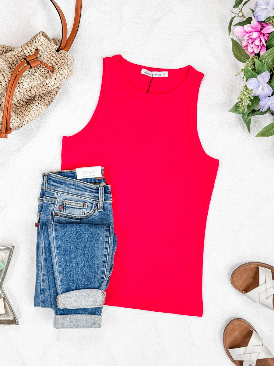WAREHOUSE Tara Ribbed Tank - Hot Pink