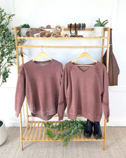 WAREHOUSE ONLY Lace Accent Vintage Wash Pullover - Brown