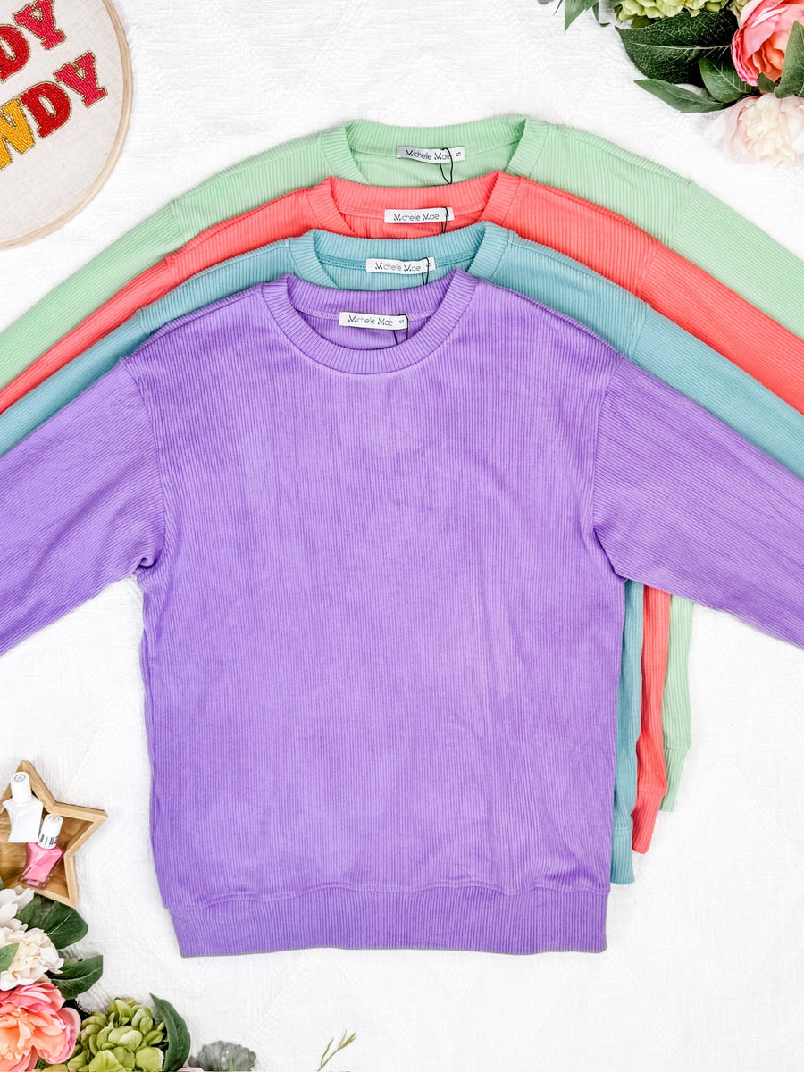 WAREHOUSE Corrine Ribbed Pullover Top - Coral