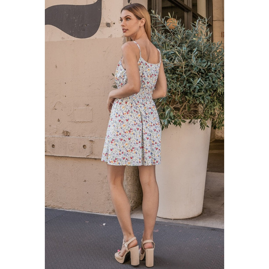 Smocked Waist Mini Dress- Blue