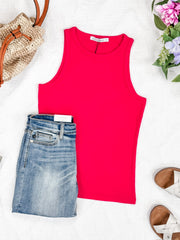 WAREHOUSE Tara Ribbed Tank - Hot Pink