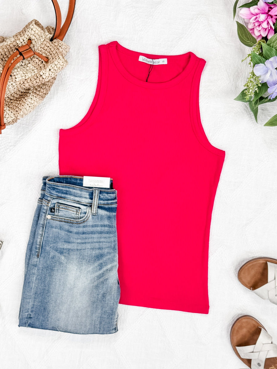 WAREHOUSE Tara Ribbed Tank - Hot Pink