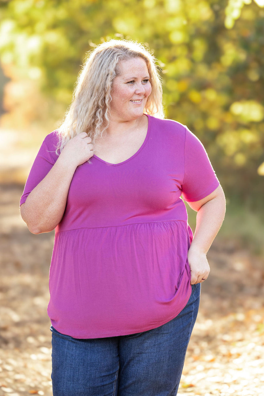 WAREHOUSE Sarah Ruffle Short Sleeve - Orchid