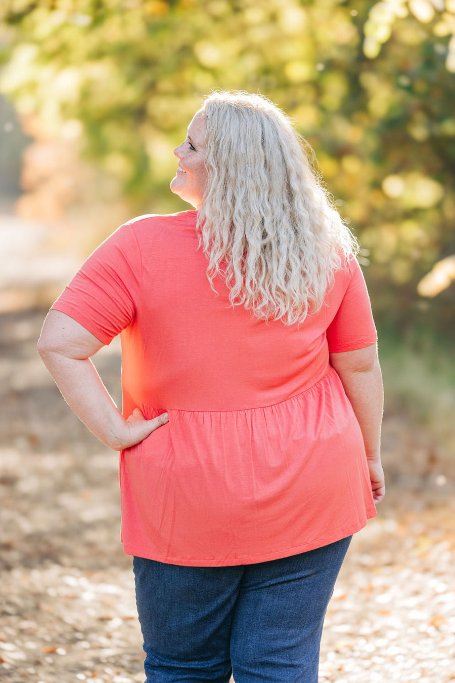 WAREHOUSE Sarah Ruffle Short Sleeve - Deep Coral | Women's Top