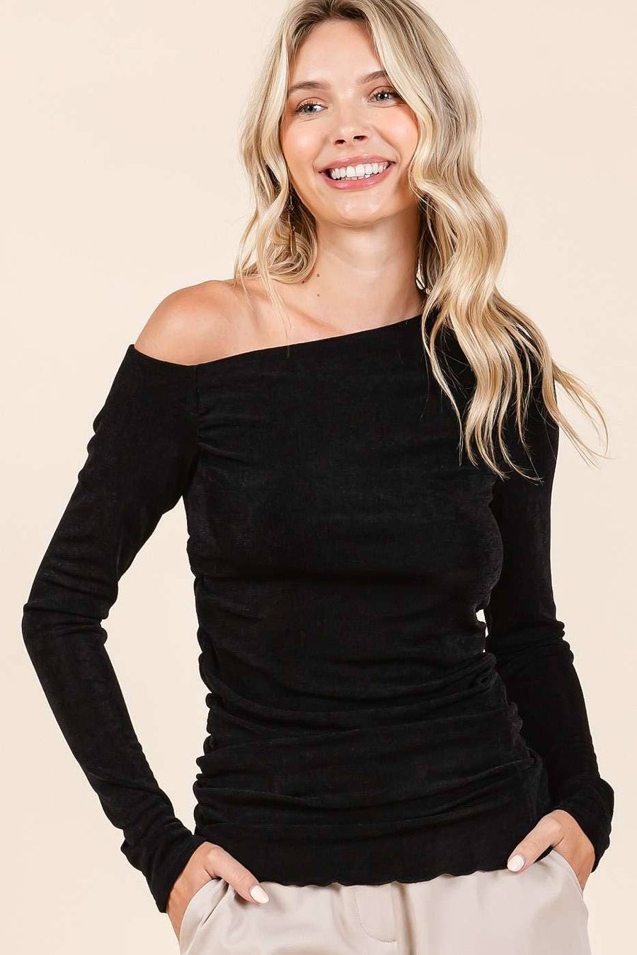 One Shoulder Long Sleeve Top
