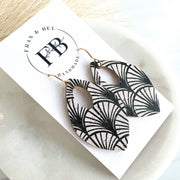 Black and White Boho Arch Leather Teardrop Earrings : Silver Wires