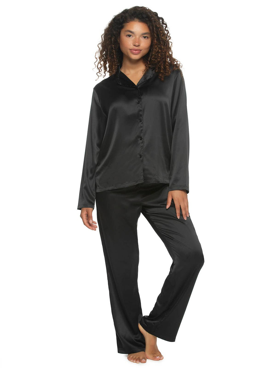 Elysees Satin Wide Leg Pant- Black