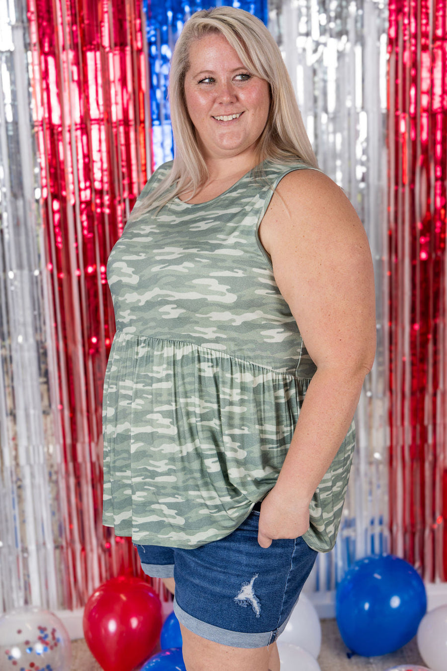 IN STOCK Renee Ruffle Tank Top - Camo