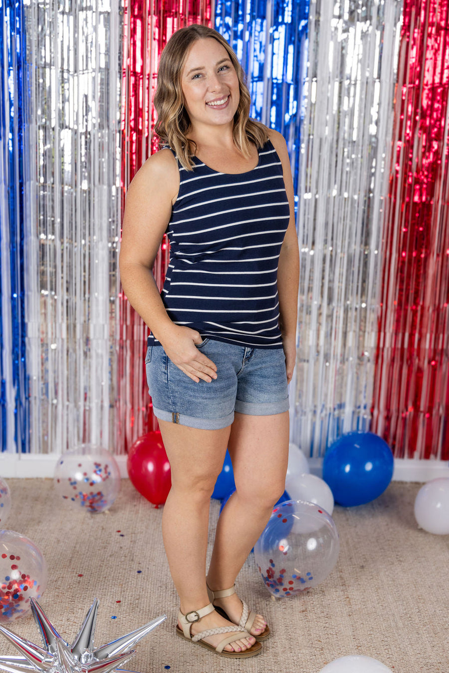WAREHOUSE Tiffany Tank - Navy and White Stripes
